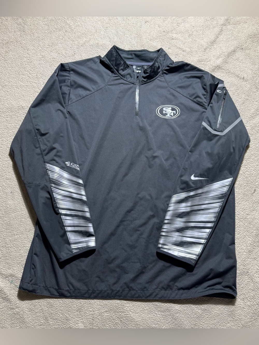 Nike San Francisco 49ers Windbreaker 1/4 Zip Men 2XL On Field Apparel Black Gray